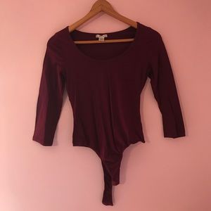Maroon Thong Bodysuit with 3/4 sleeves